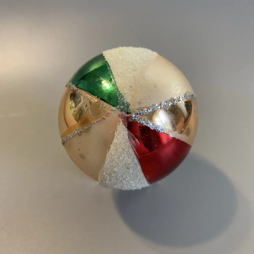 Vintage Hand-Blown Glass Christmas Ornament 6.25” Ball Mica Striped Multicolor